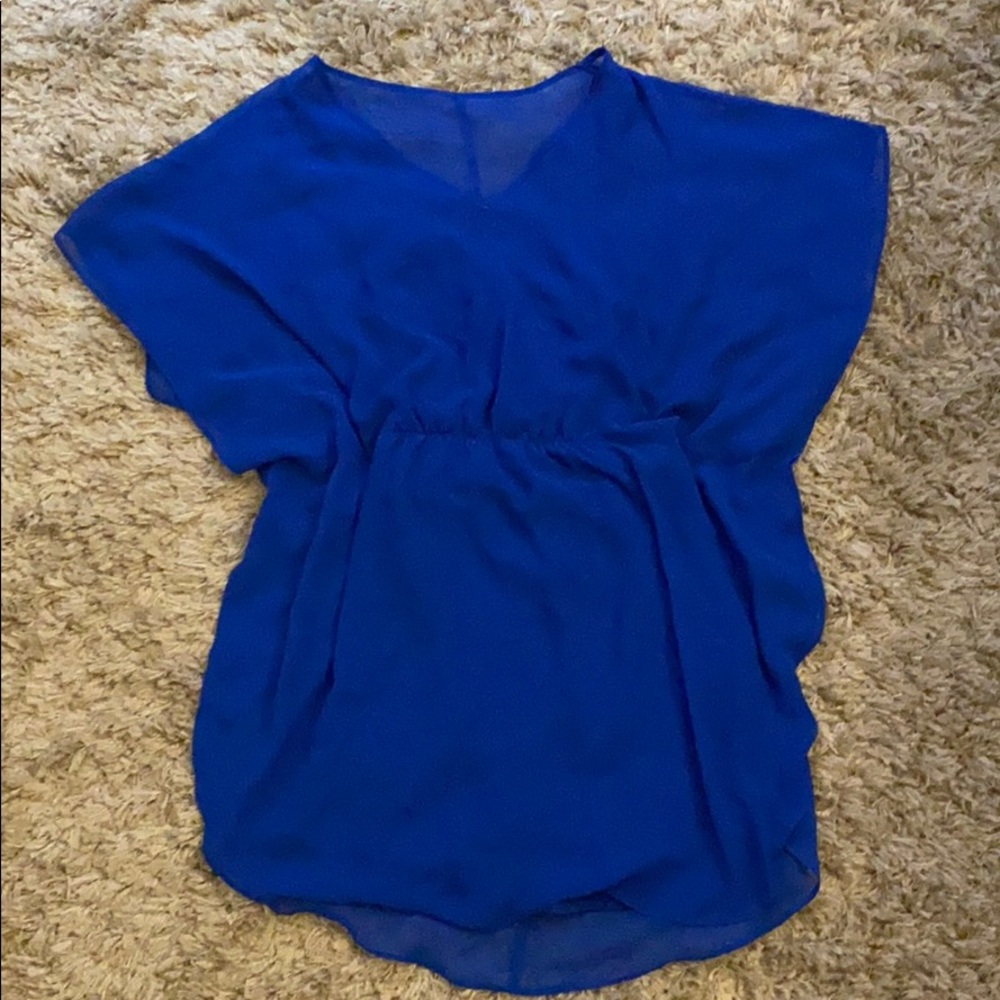 Royal Blue dress with sheer overlay over slip